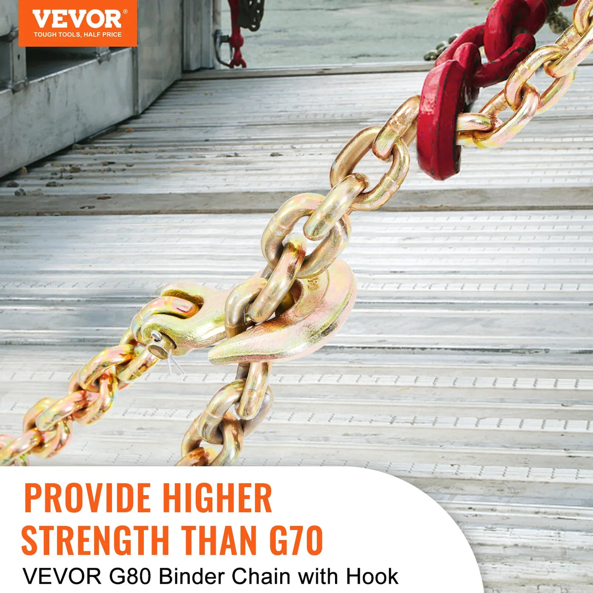 Transport Binder Chain, 4900/7100 lbs Working Load Limit, 3/8'' x 20' 5/16'' x 20' G80 Tow Chain Tie Down with Grab Hooks