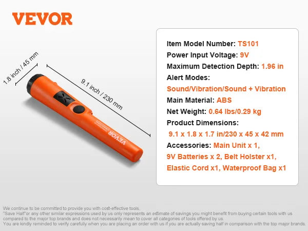 Metal Detector Pinpointer IP66/IP68 Waterproof Handheld Pin Pointer Wand 1.96"/4.5" Detection Depth 3 Modes for Detecting