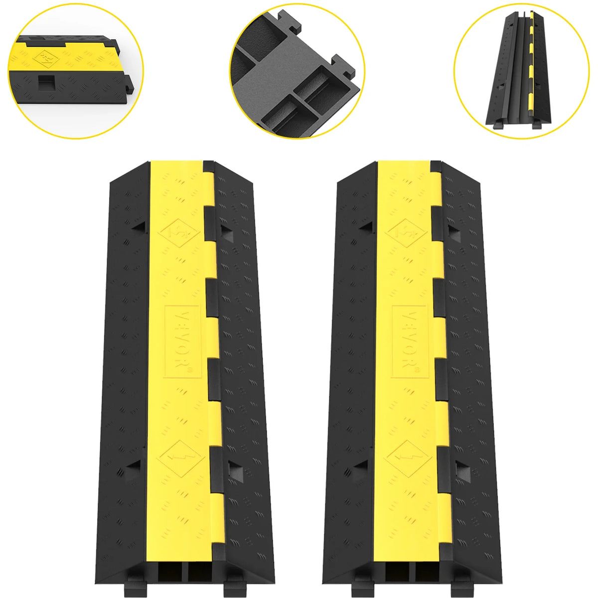 Cable Protector Ramp Wire Cable Cover Cord Guard 2 Channels Rubber + PVC 11000LBS Speed Bump Parking Lots Driveway Traffic