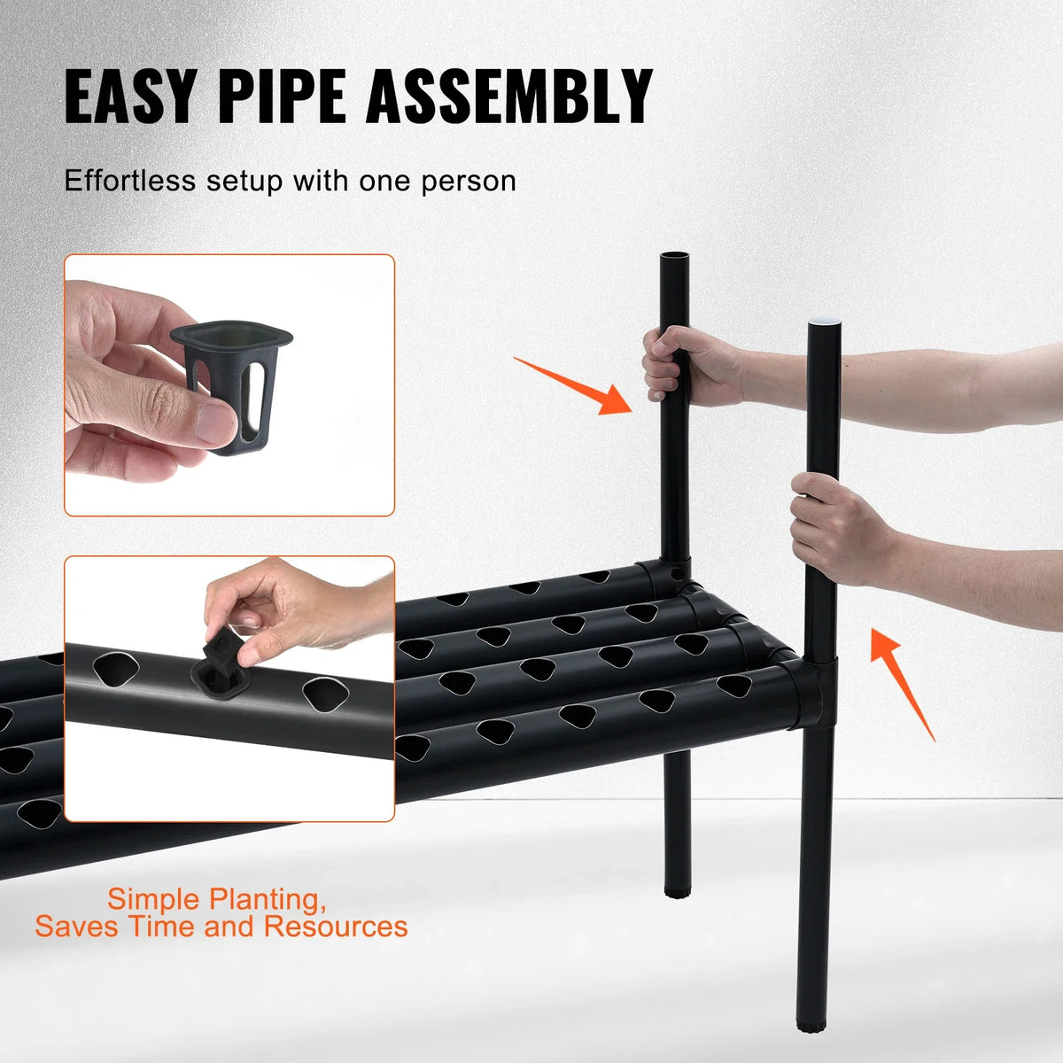 Hydroponics Growing System 108 Sites 3 Layers Dark Grey PVC Pipes Hydroponic Grow Kit with Water Timer Baskets and Sponges