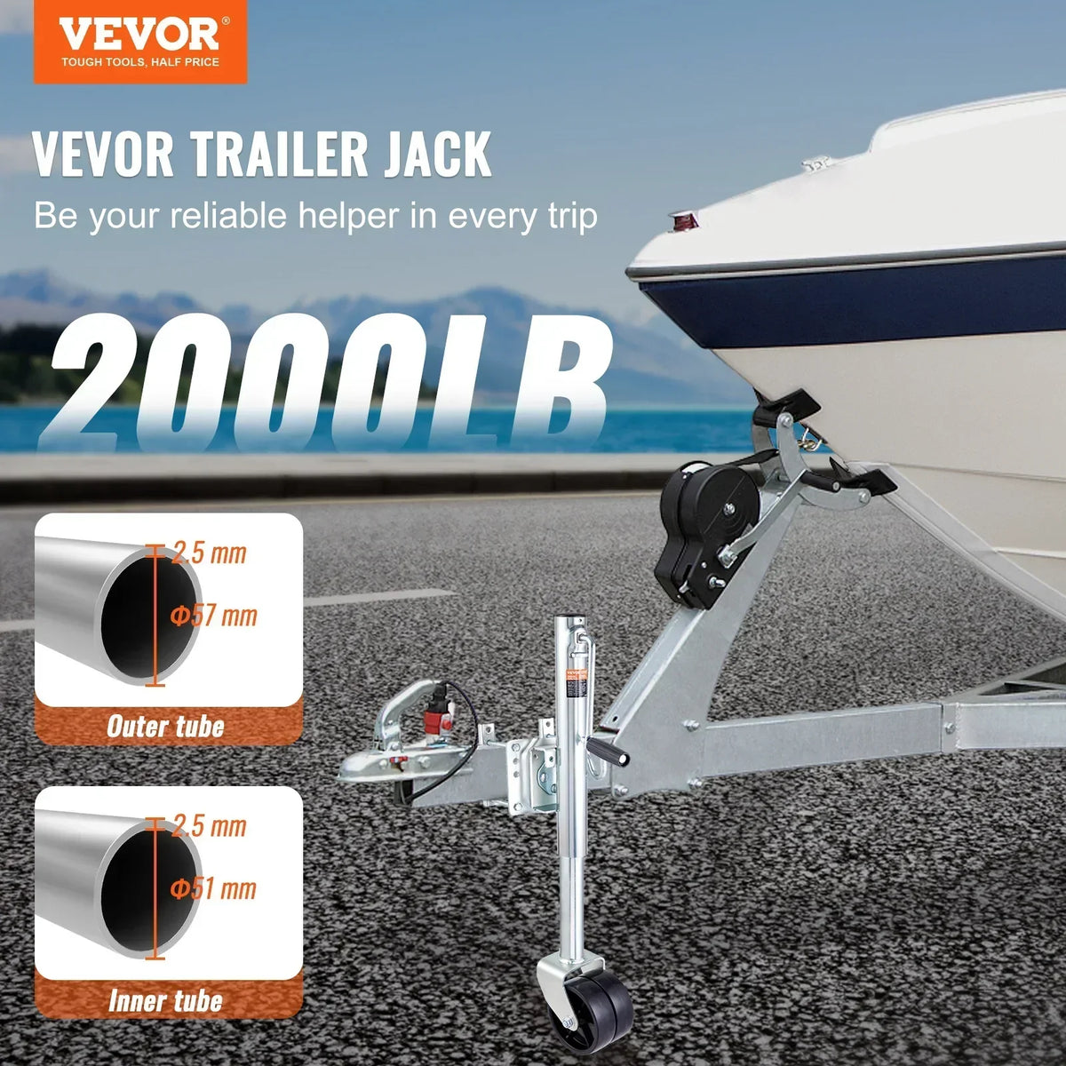 Trailer Jack Tongue Stand 1000/1500/2000lbs with Solid Jockey Sidewind Round Wheel  and Handle for lifting RV Trailer Boat
