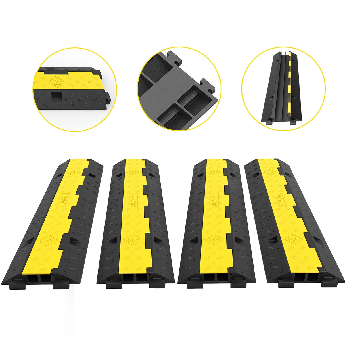 Cable Protector Ramp Wire Cable Cover Cord Guard 2 Channels Rubber + PVC 11000LBS Speed Bump Parking Lots Driveway Traffic