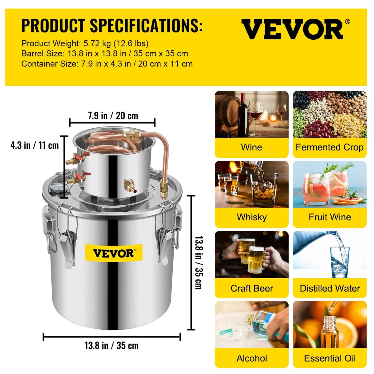 12-30L Water Alcohol Distiller Copper Wine Making Boiler Home DIY Brewing Distilling Kit for Fruit Wine, Water, Brandy