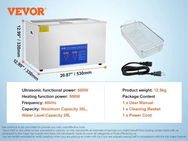 30L Ultrasonic Cleaner Machine Stainless Steel Ultrasonic Cleaning Machine Digital Heater Timer Jewelry Cleaning for Home