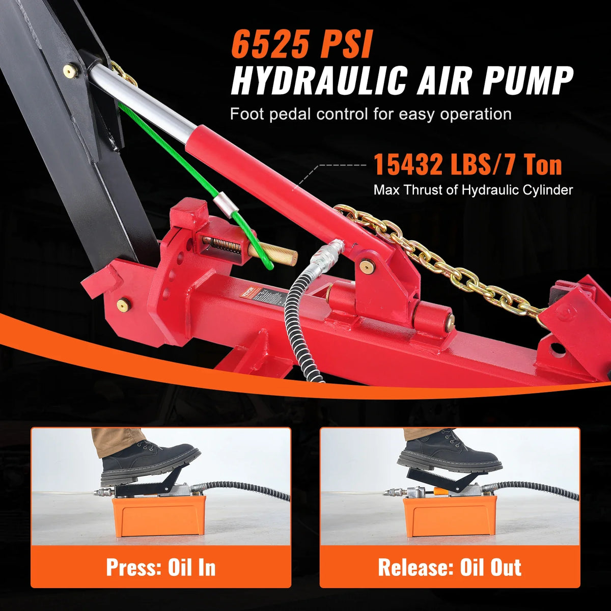 6 Ton Tension Car Frame Puller, with Swivel Post, Hydraulic Foot Pump and Pulling Clamp Set, for Auto Body Frame Repair