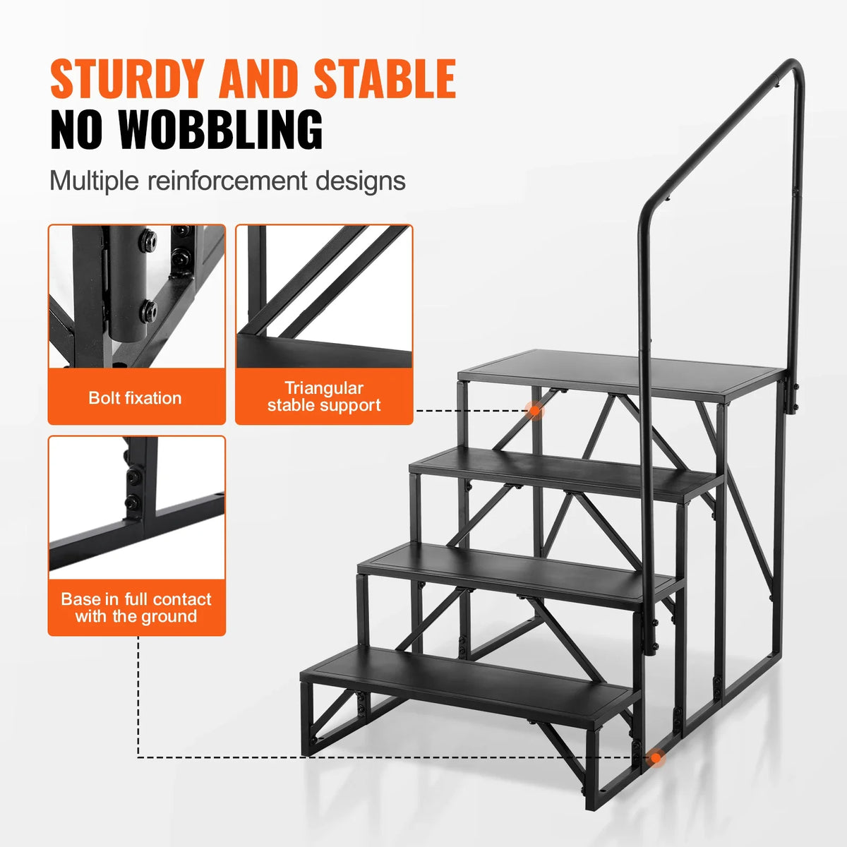 RV Steps 4-Step RV Stairs Thickened Steel Non-Slip Steps for Safe Entry and Exit RV Trailer Camper Steps 440lbs Capacity