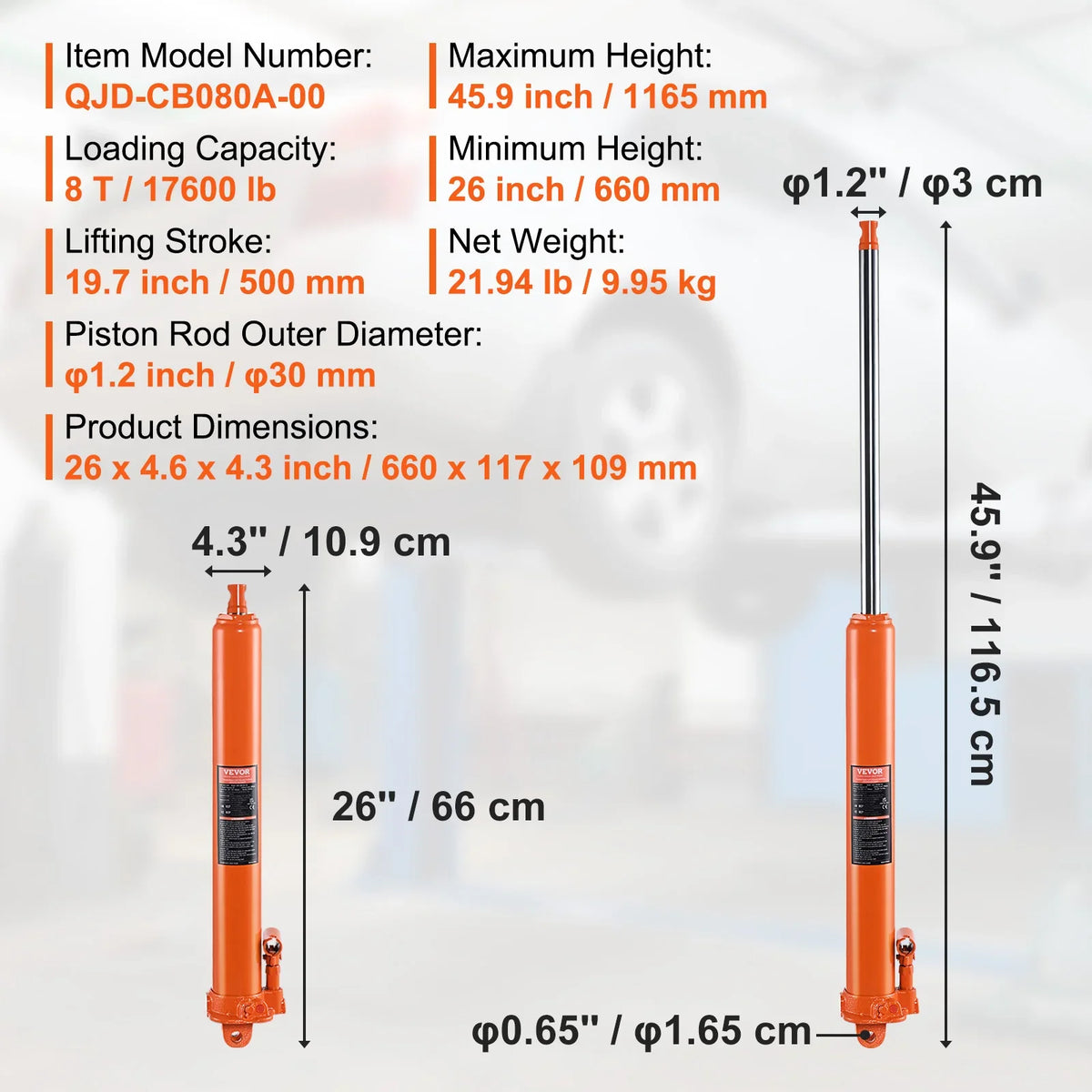 Hydraulic Long Ram Jack 3/8 Ton Engine Hoist Cylinder with Single Piston Pump And Clevis Base Hydraulic Ram Cylinder