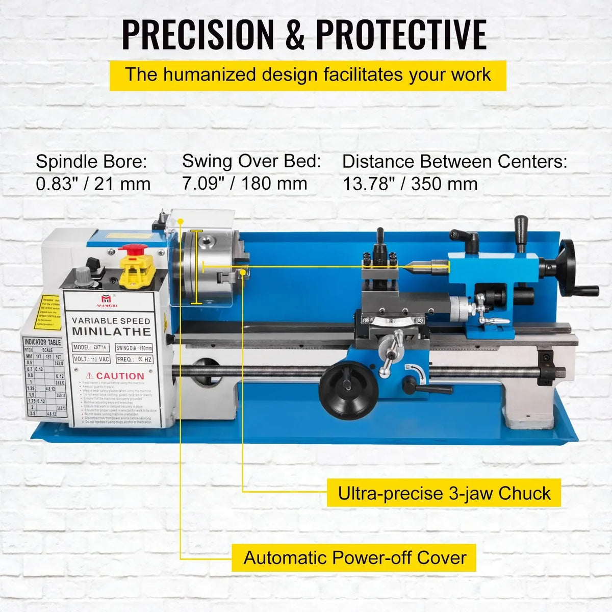 Mini Metal Lathe 550W 7x14 Inch Variable Speed 2250RPM Precision Mini Lathe Machine  With Tool Box For Metal Turning