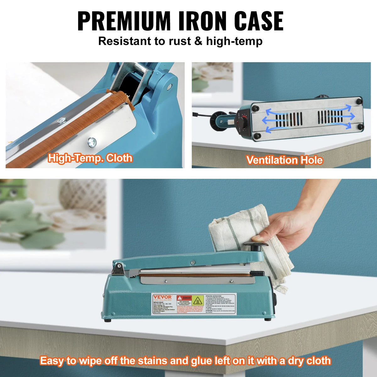 8/12/16in Impulse Shrink Wrap Sealer Manual Heat Poly Bag Sealing Machine with Adjustable Mode for Plastic Mylar PP Bags