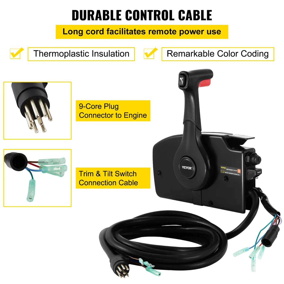 881170A15 Outboard Remote Control Box Throttle Shifter Boat Accessories with 8 Pin 15ft Harness for Mercury Mariner Motor