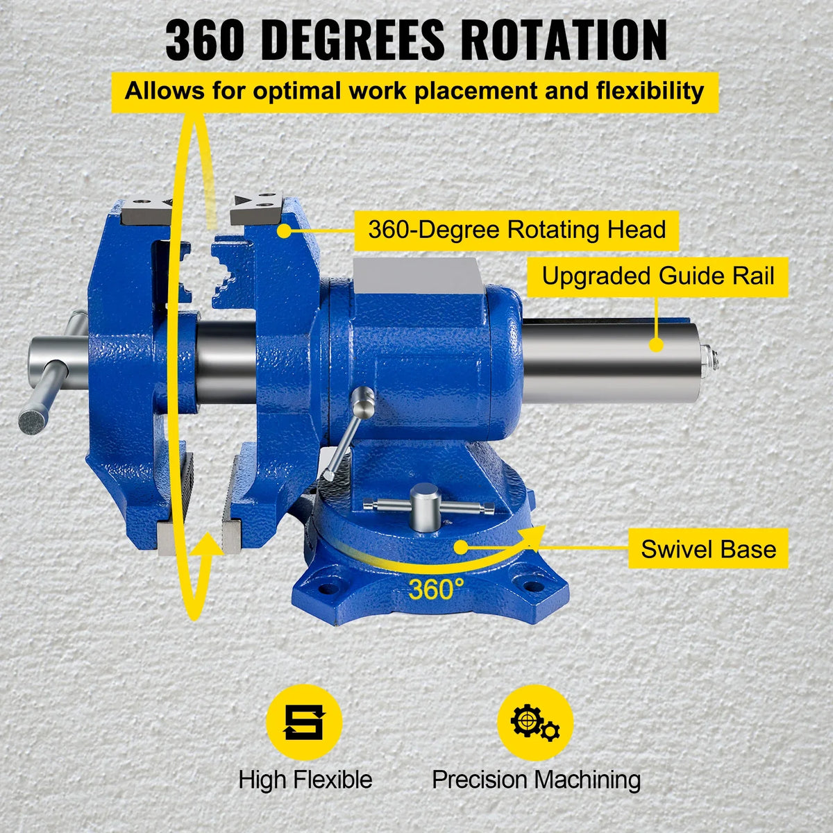 5" Multipurpose Bench Vise 360° Swivel Rotating Vise Head/Body 30Kn Clamping Force for Clamping Fixing Home Hand Tool