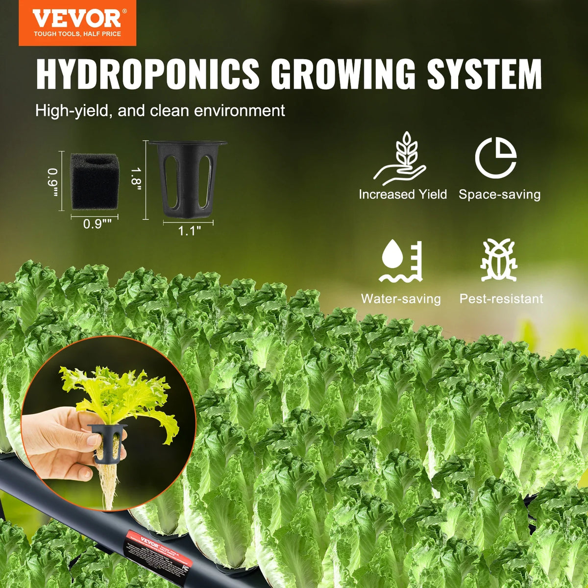 Hydroponics Growing System 108 Sites 3 Layers Dark Grey PVC Pipes Hydroponic Grow Kit with Water Timer Baskets and Sponges