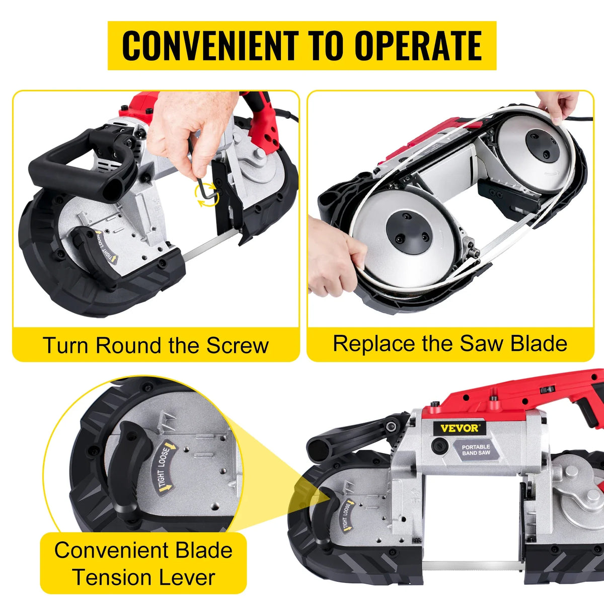 Portable BandSaw 5Inch Cutting Capacity Cordless Variable Speed 10Amp Motor Deep Cut Bandsaw for Metal Wood Pipes Rebar