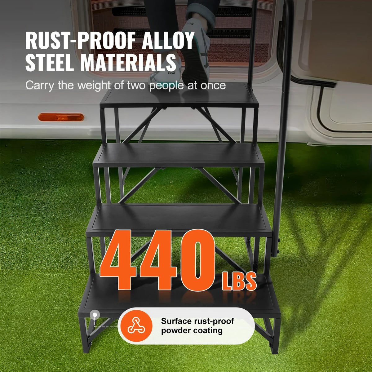 RV Steps 4-Step RV Stairs Thickened Steel Non-Slip Steps for Safe Entry and Exit RV Trailer Camper Steps 440lbs Capacity