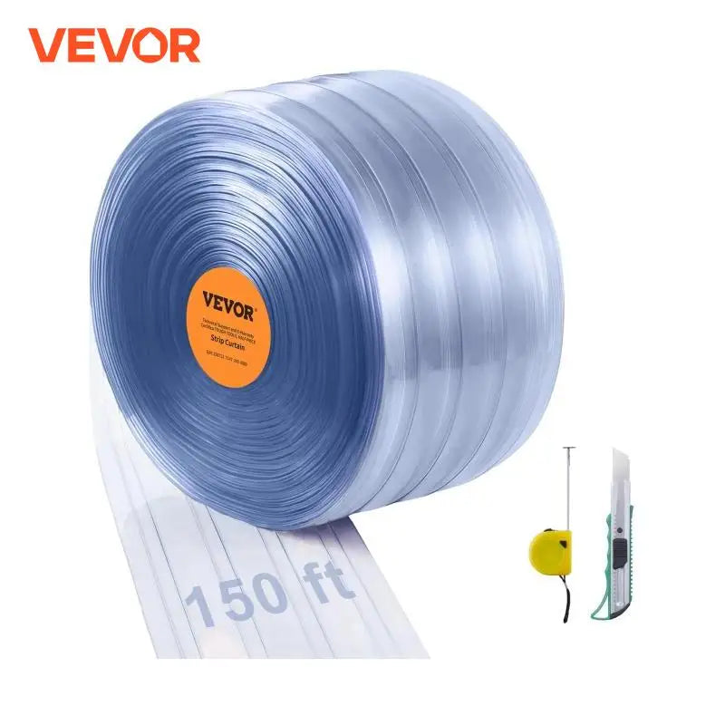 150ft Clear Strip Curtain Ribbed Plastic Durable Door Strips PVC Bulk Roll for Warehouses Factories, Supermarkets