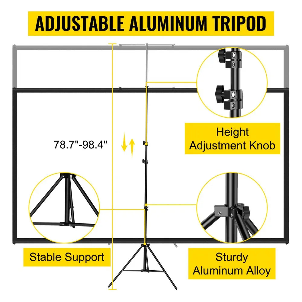 Tripod Projector Screen Stand 60 70 80 90 100 110 Inch 16:9 4K HD Portable Home Cinema for Indoor & Outdoor Projection