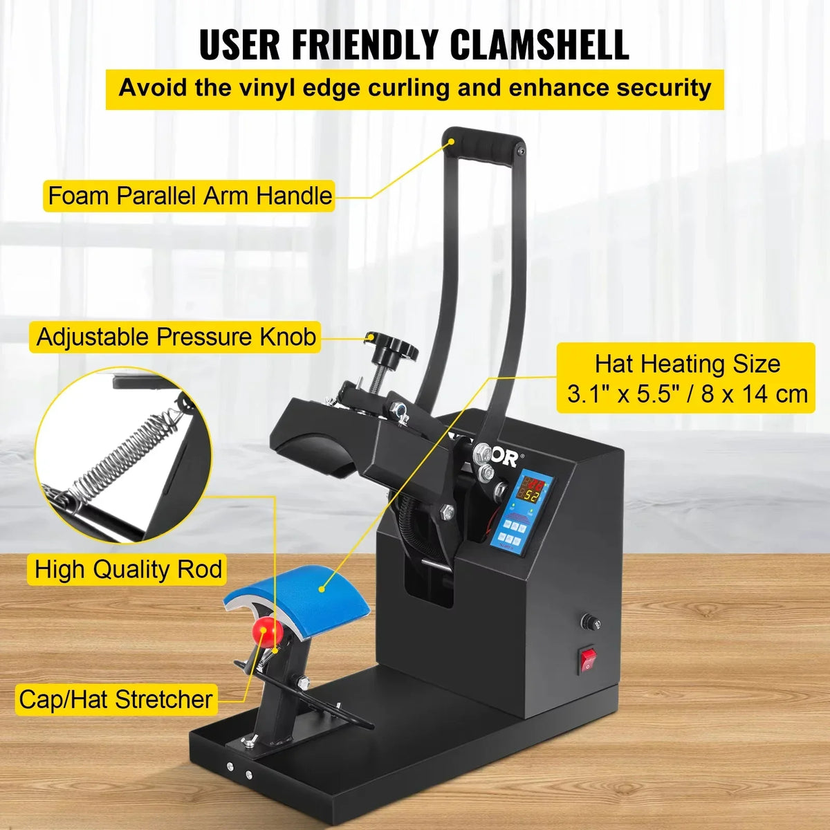 Hat Heat Press 5.5x3.5 inch Heat Press Machine 600W Professional Hat Heat Press Machine for Hats Caps Transfer Press Heat