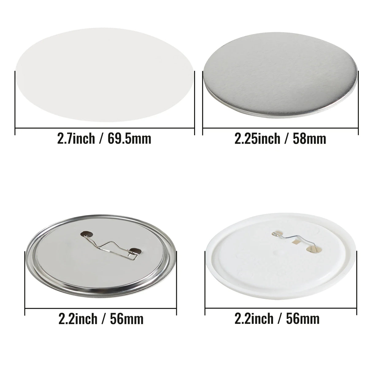 500 Sets Pin Back Button Parts 25/32/58mm Metal and Plastic Pin Badges Parts Supplies for DIY Button Badge Maker Machine