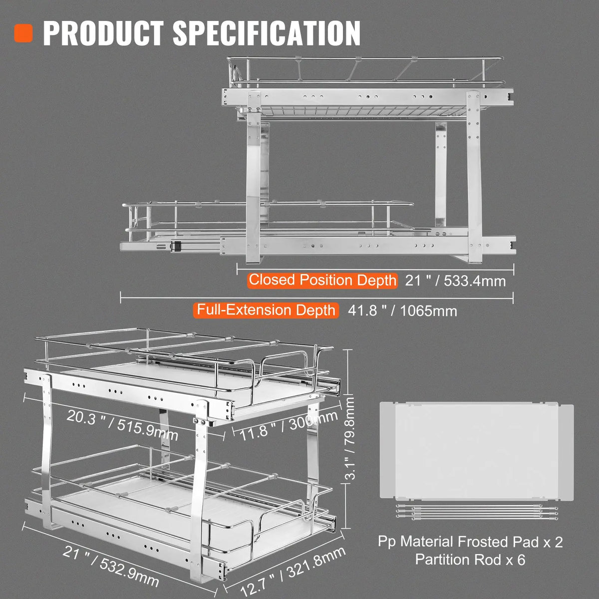 Pull Out Cabinet Organizer,Heavy Duty Slide Out Pantry Shelves,Steel Roll Out Drawers,Sliding Drawer Storage for Home