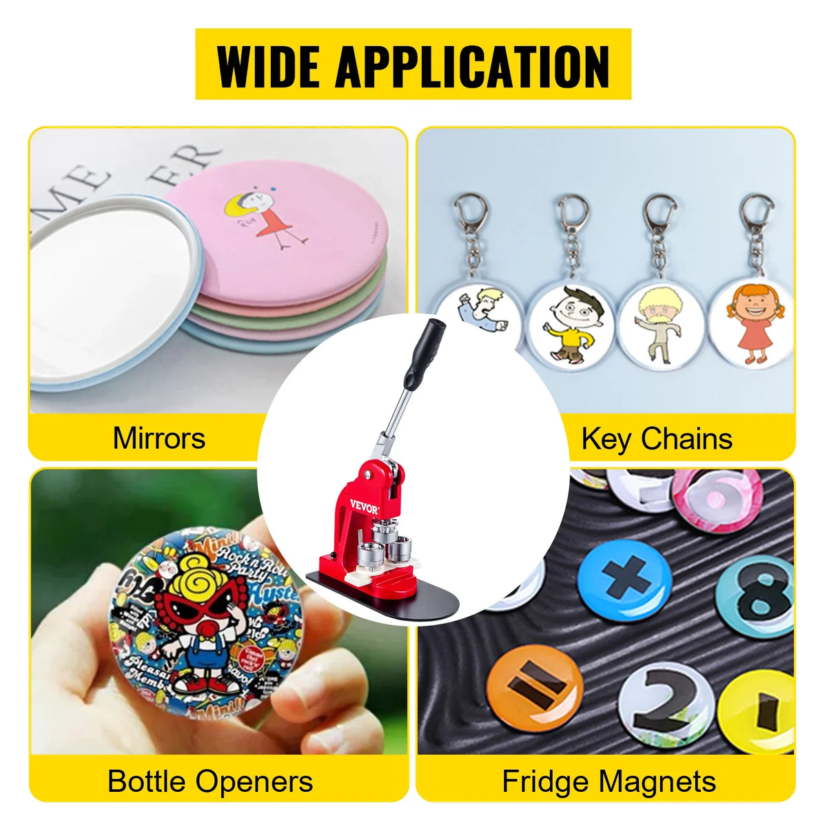 25MM 58MM Badge Maker Machine DIY Button Pin Brooches Press Making Tool with 500Pcs Circle Manufacture Button Parts