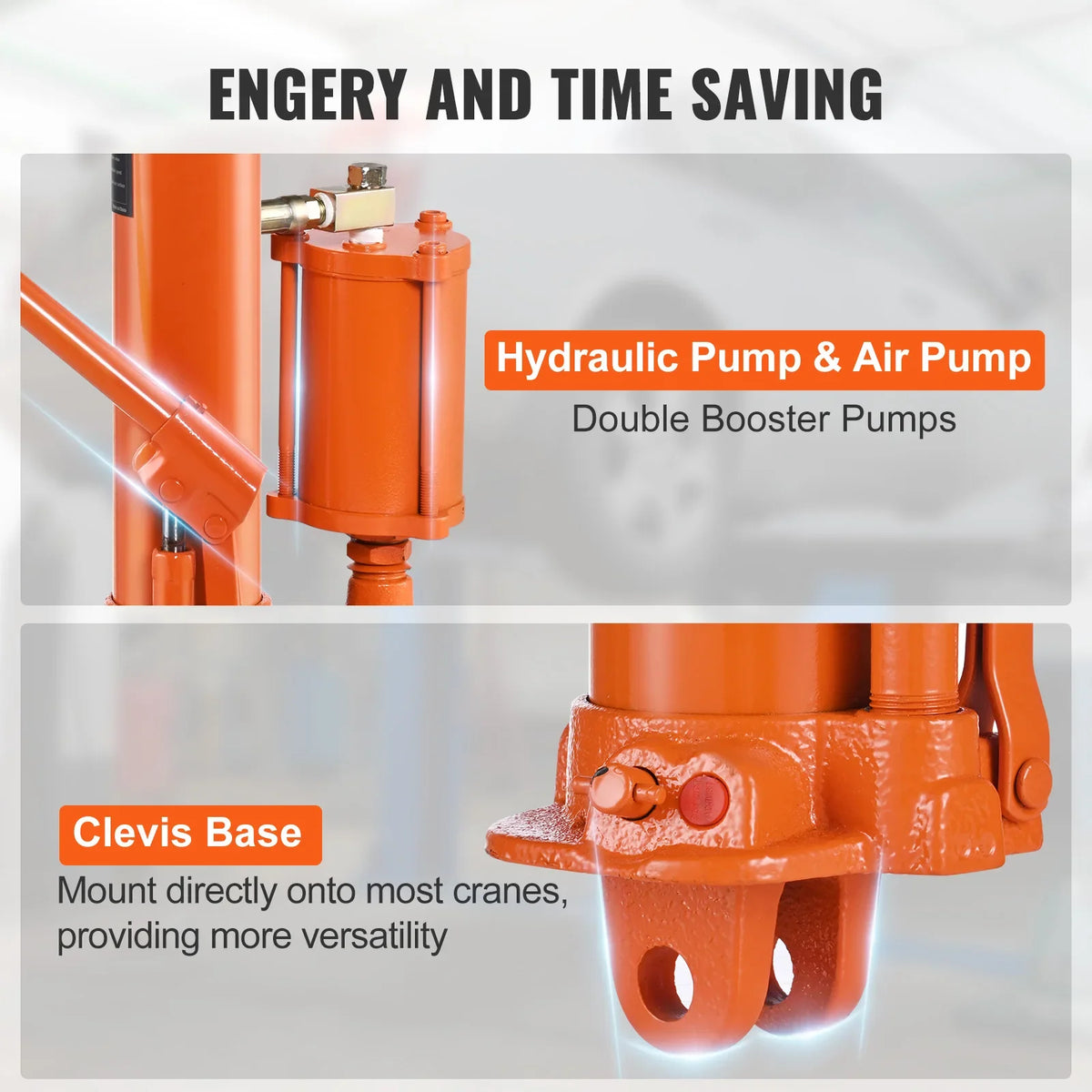 Hydraulic Long Ram Jack 8 Ton Engine Hoist Cylinder with Air Pump for Engine Lift Hoists Garage Cranes Mechanical Farm