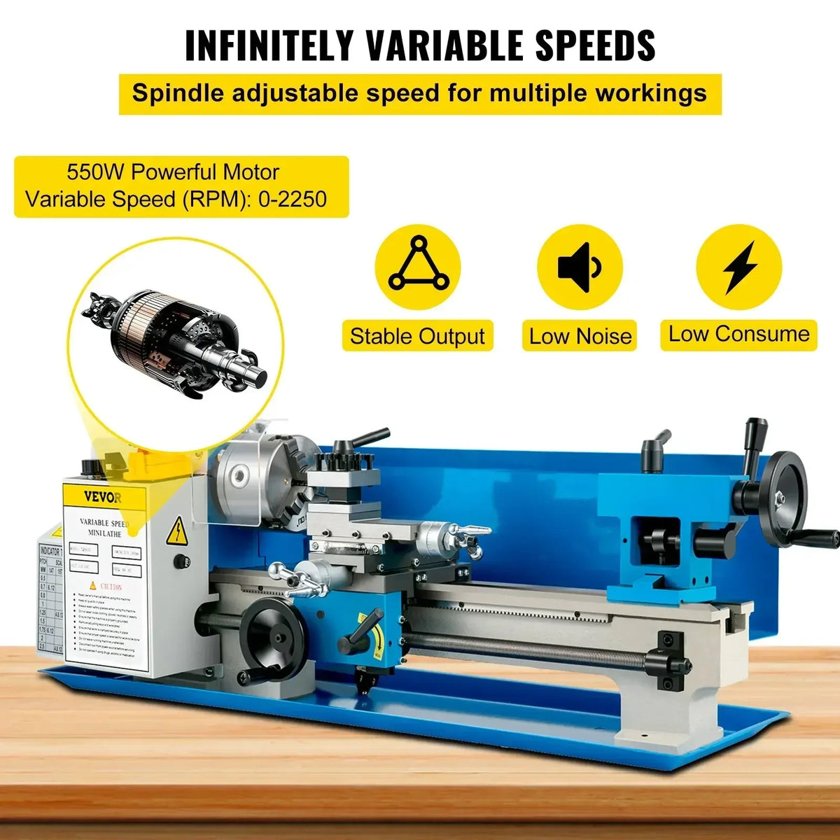 Mini Metal Lathe 550W Metal Mini Lathe 180x350mm Tool Precision Machine Metalworking Home Tool Speed Milling Metal Turning