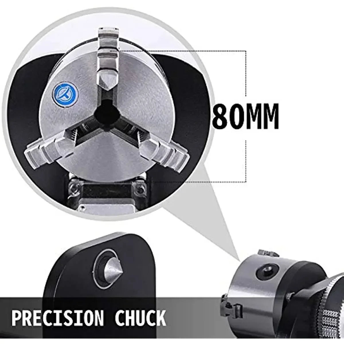 CNC Router Rotary Axis 80mm 3-Jaw Spiral Chuck CNC Router Axis Measuring for CO2 Laser Engraving Cutting Machine