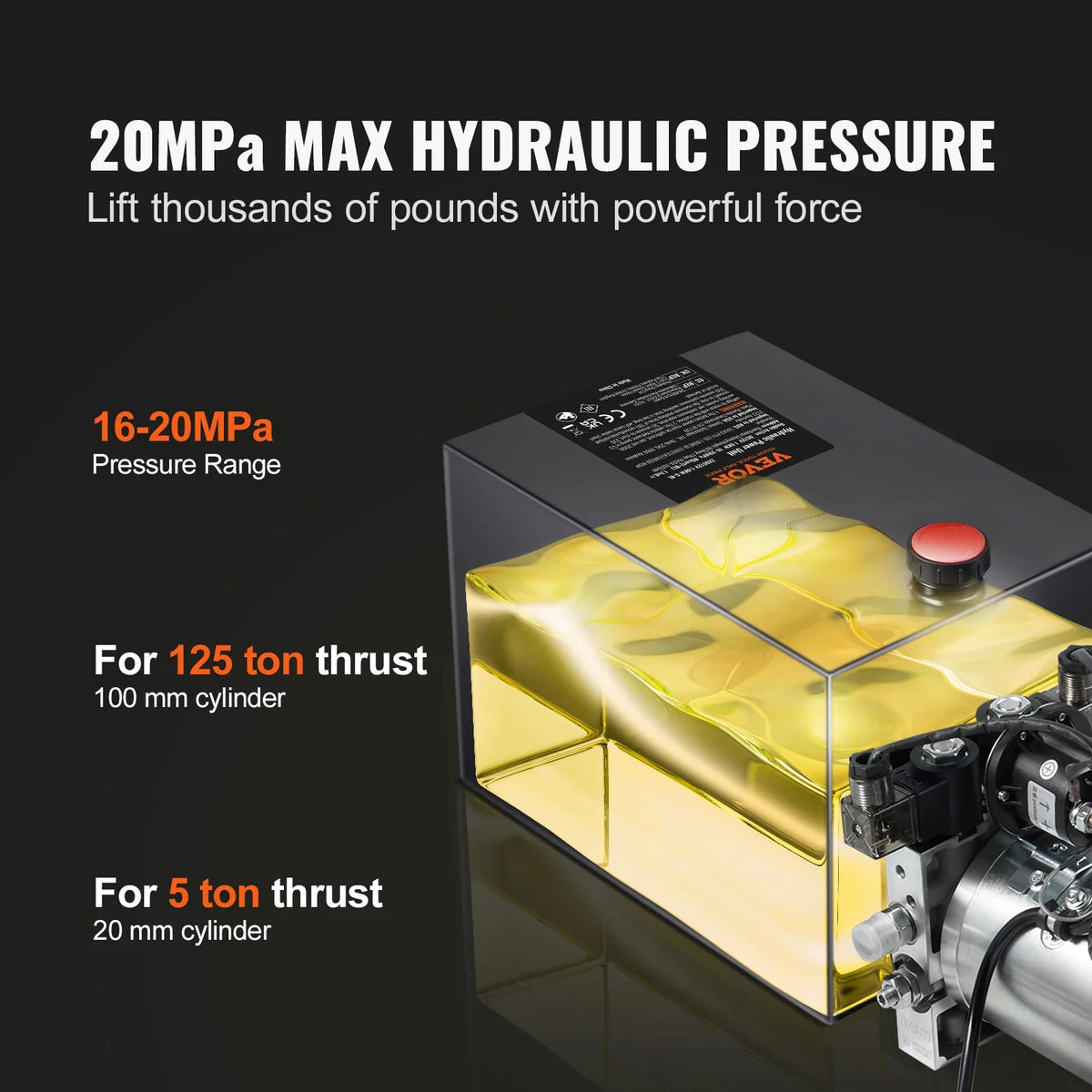 Hydraulic Pump 8 Quart Hydraulic Power Unit Double Acting Dump Trailer Pump 3200 PSI Max Relief Pressure Car Lifting