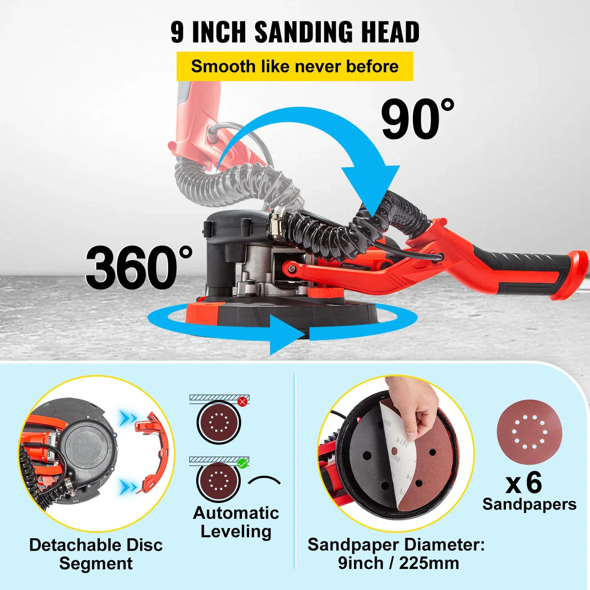 Drywall Sander 850W Electric Foldable Sheetrock Drywall Sander with Telescope Handle&Variable Speed Electric Wall Sander