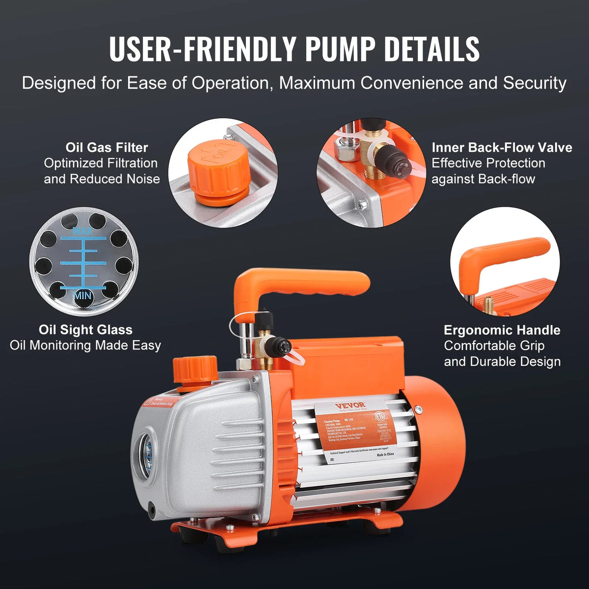 1/4HP 4CFM AC Vacuum Pump & Gauge Set,Single Stage Rotary Vane HVAC Air Vacuum Pump A/C Refrigerant Kit Manifold Gauge Set