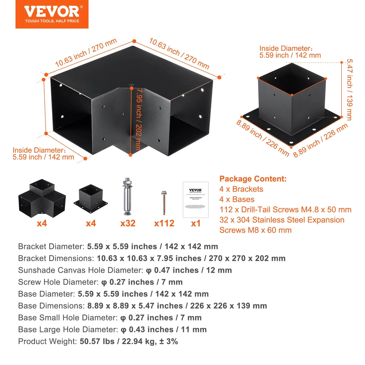 Pergola Bracket Kit Heavy Duty Corner Bracket Woodworks DIY Post Base Kit Easy Installation Wooden Beams