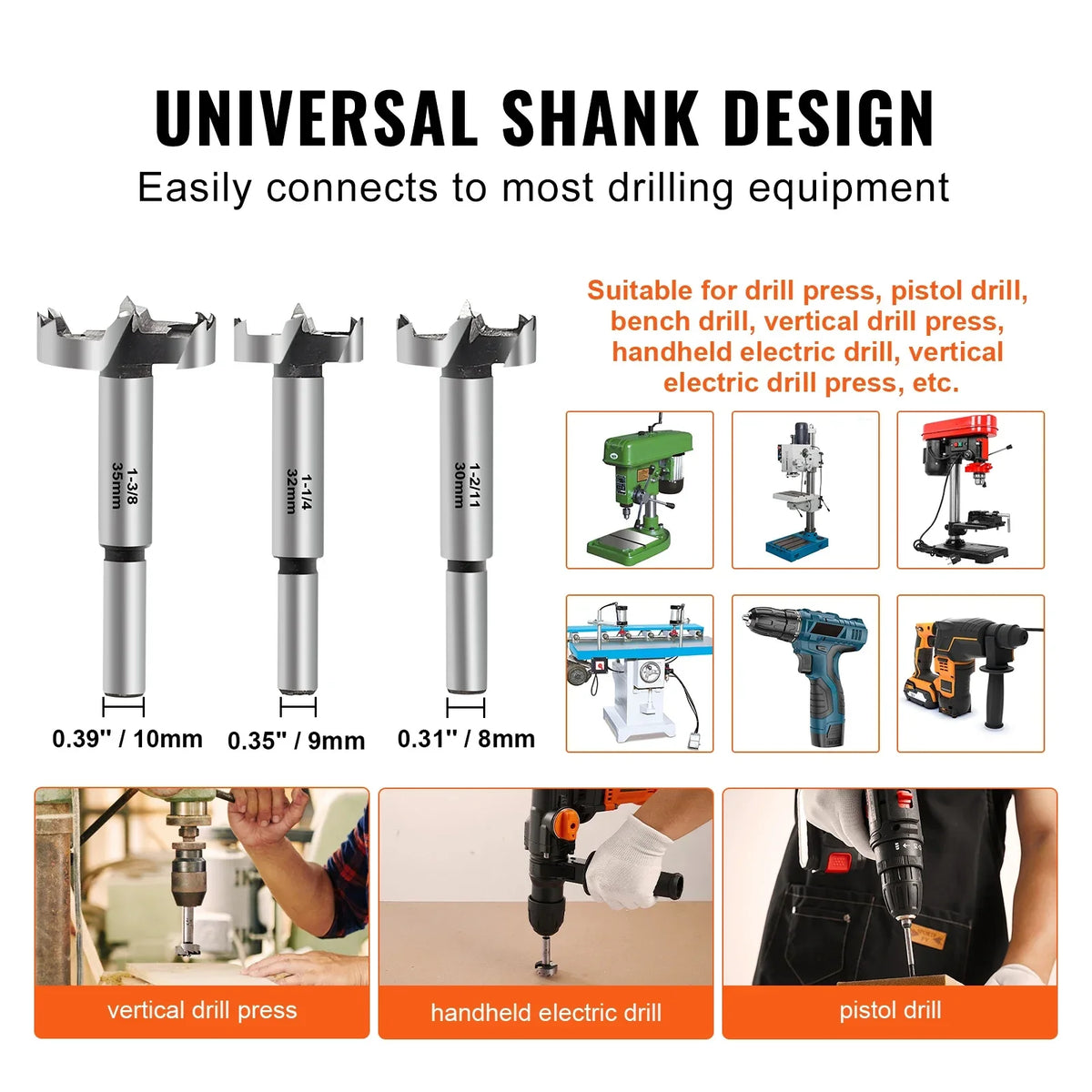 16 Pcs Forstner Bit Set 1/4" to 1-5/8" Carbon Steel with Universal Round Shank Forstner Drill Bit for Wood Composite Board