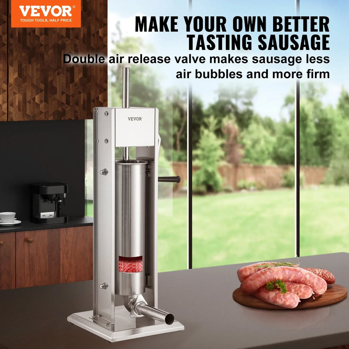 Manual Sausage Stuffer 3L 5L Stainless Steel Making Sausage Vertical Maker with 5 Filling Funnels