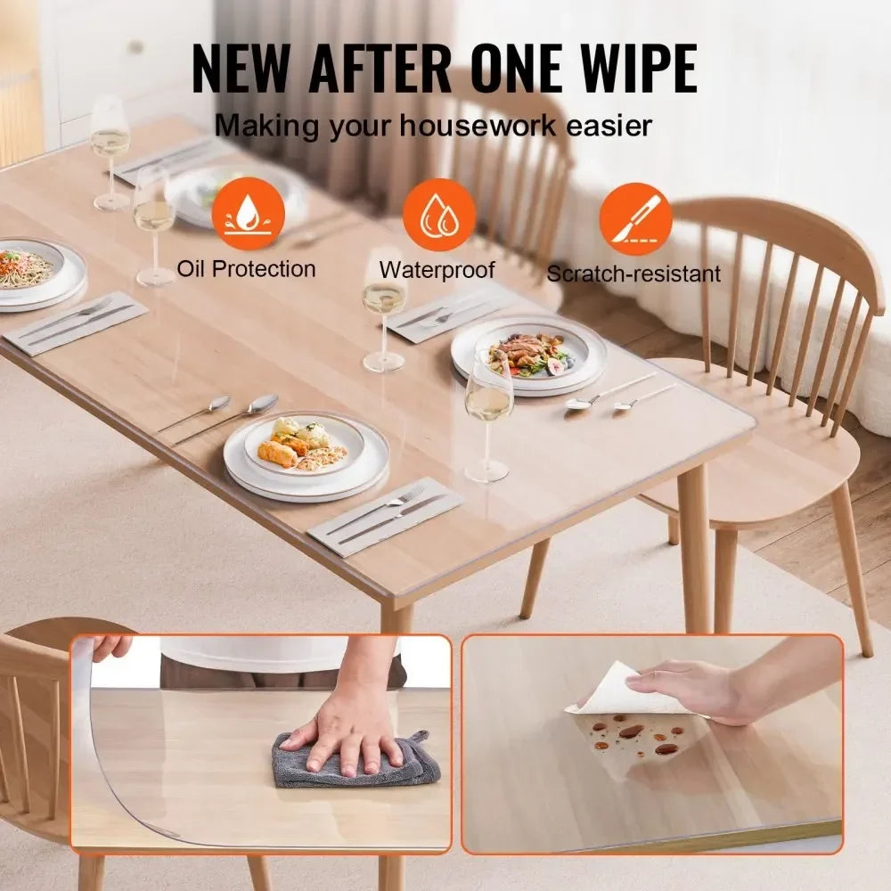 Plastic Table Cover  Thick Clear Table Protector, Rectangle PVC Desk Mat, Waterproof & Easy Cleaning Desk Pad Tablecloth
