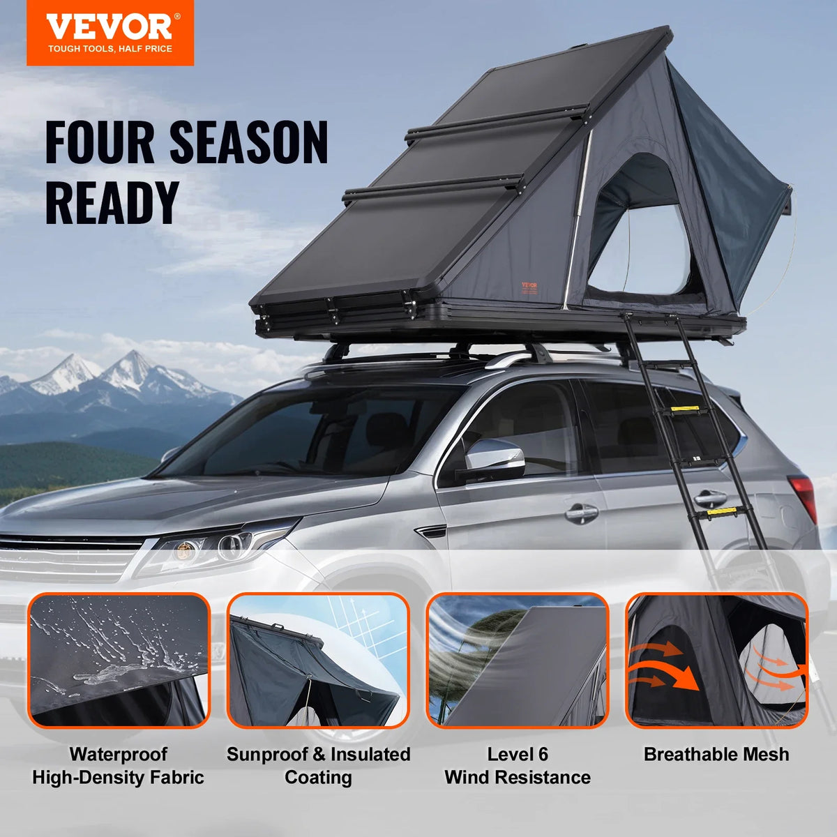 Hard Shell Roof Top Tent with Telescopic Ladder Thick Mattress Waterproof Windproof for Jeep SUV Van Pickup Truck