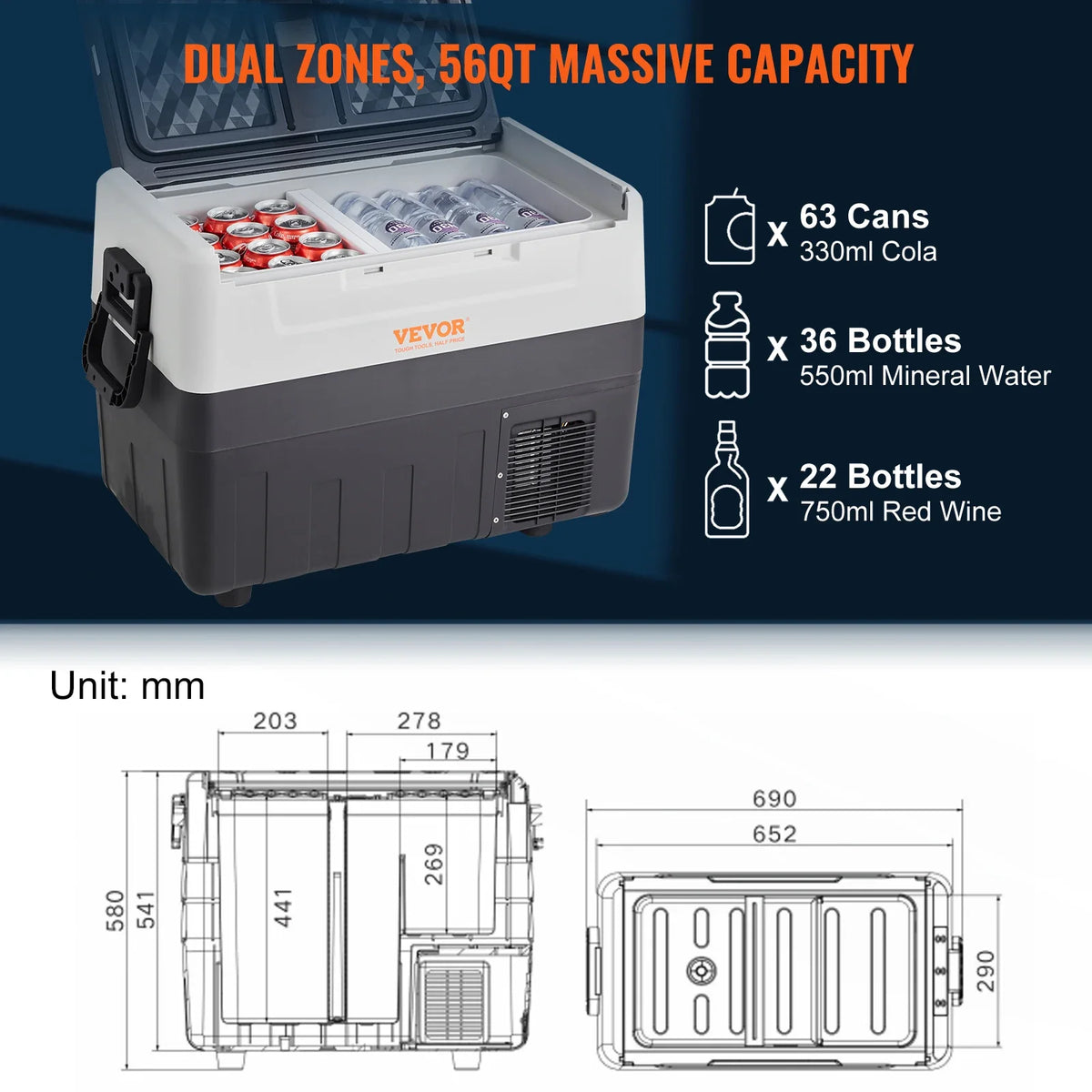 55L Car Refrigerator Mini Fridge Freezer Portable Compressor Cooler Ice Box Keep Cool for Camping Travelling