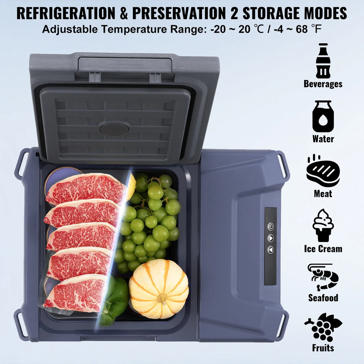 9L Car Refrigerator, 12V Car Fridge,Single Zone Portable Freezer,-4℉-68℉ Range,12/24V DC and 100-240V AC Compressor Cooler
