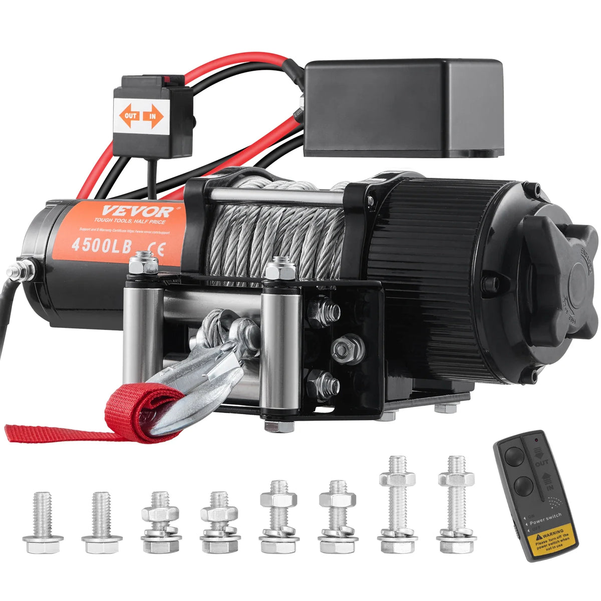 12V 4500 lb Load Capacity Steel Rope Winch, IP55 1/4” x 39ft ATV UTV Winch for Towing Jeep Off-Road SUV Truck Car Trailer