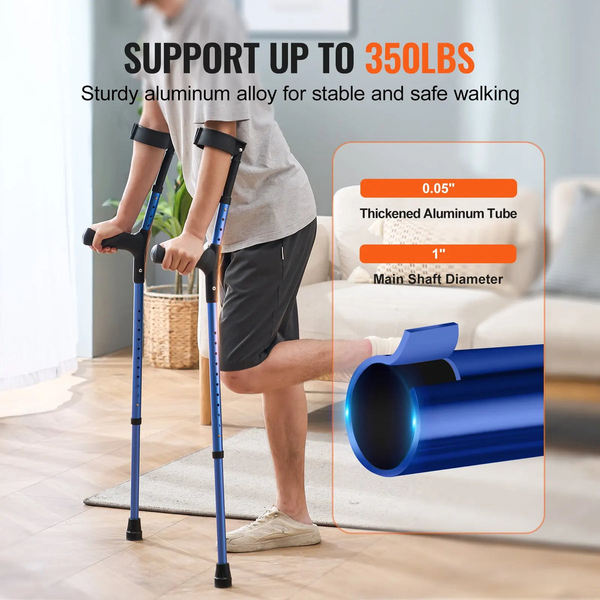 Forearm Crutches for Adults, 10/11Level Height Adjustable Walking Crutches with 4-Level Upper Cuff, Lightweight Aluminum