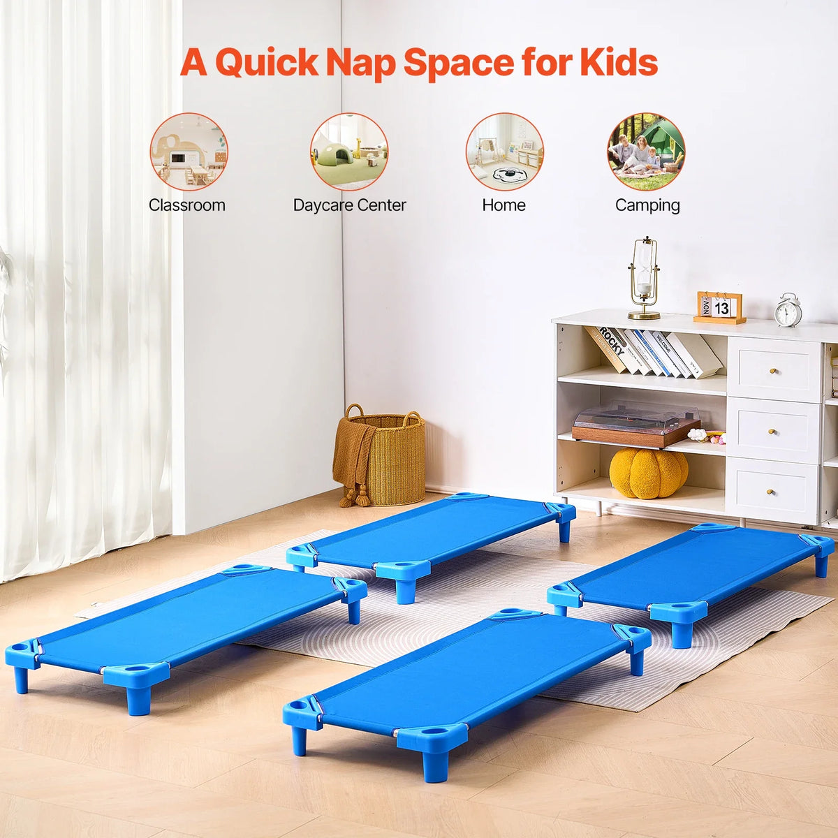 Stackable Kiddie Cot Pack of 4/6 Portable Toddler Nap Cots for Kids Preschool Classroom Daycare Beds for Sleeping Resting