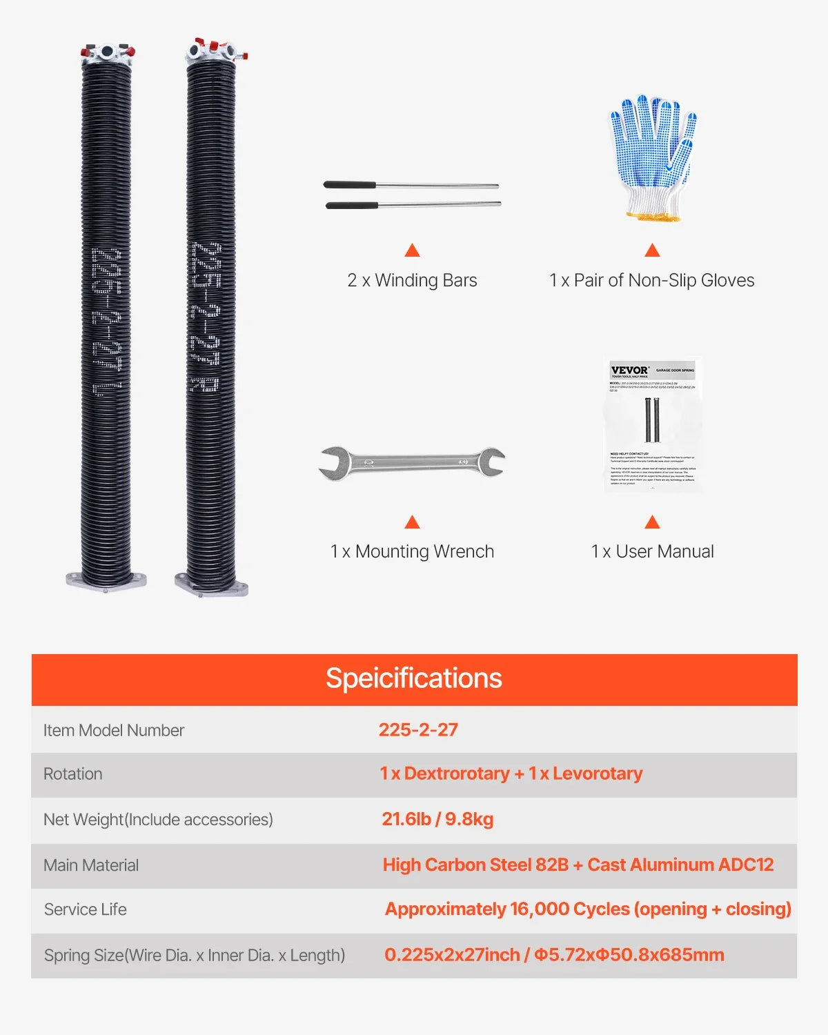 Garage Door Torsion Springs Pair 16000 Cycles Electrophoresis Black Coated for Replacement Garage Door Springs