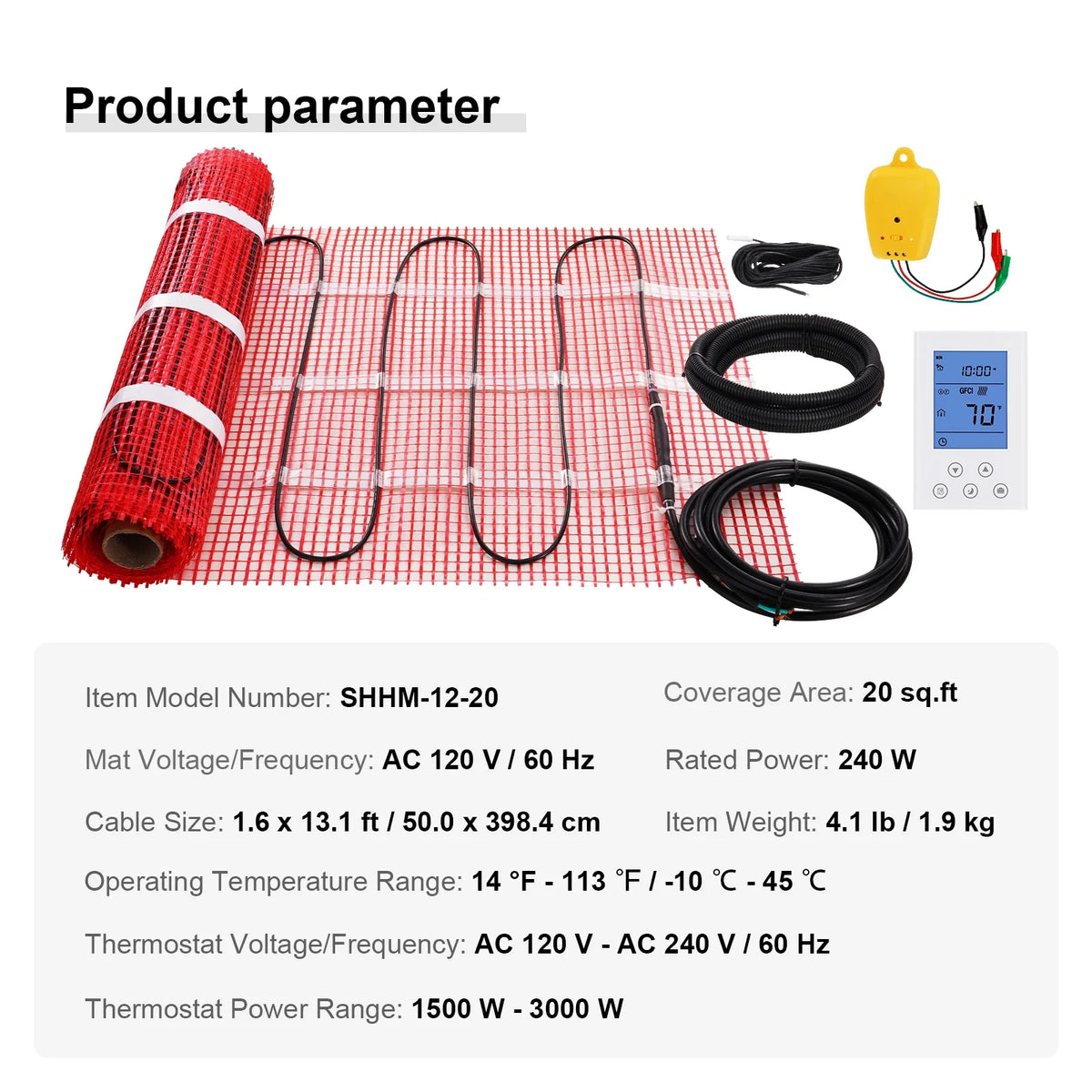 Floor Heating Mat 10/20100 Sq.ft. Electric Radiant Floor Heated Warm System w/ Digital Floor Sensing Thermostat for Honme