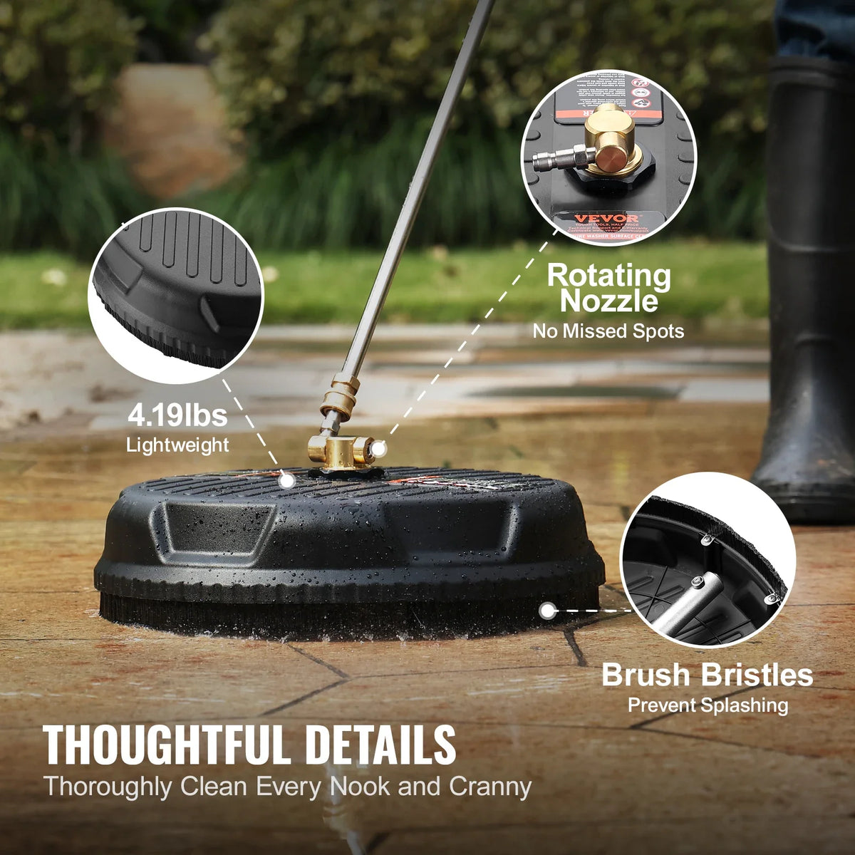 Floor Surface Pressure Cleaner Universal 15" Pressure Washer Attachment W/ 1/4" Quick-Connector Power Concrete Cleaner