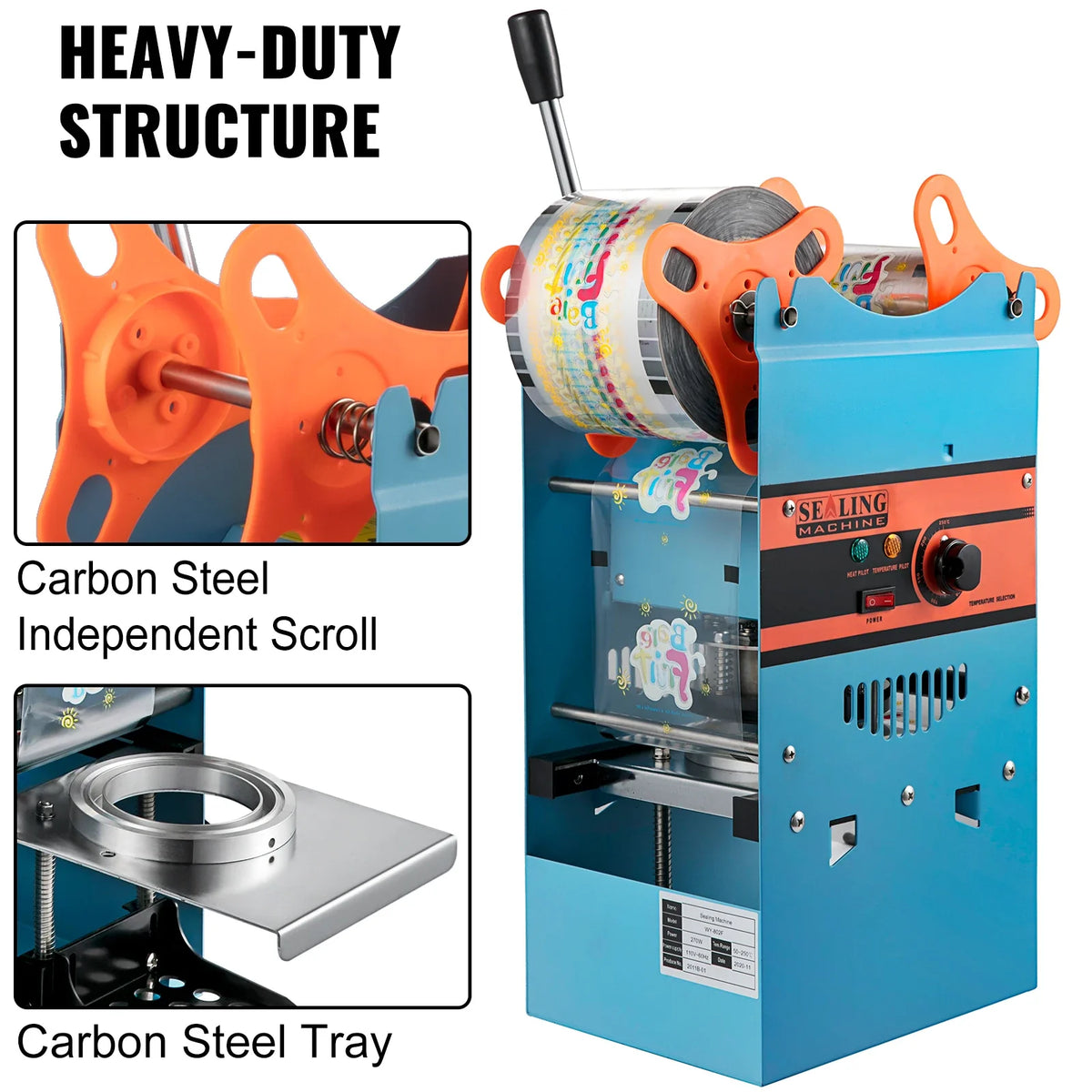 Manual Cup Sealing Machine 300-500 Cups/Hour Accurate Control Panel Heavy Duty for 90/95 MM Diameter Drinks Cup Sealer