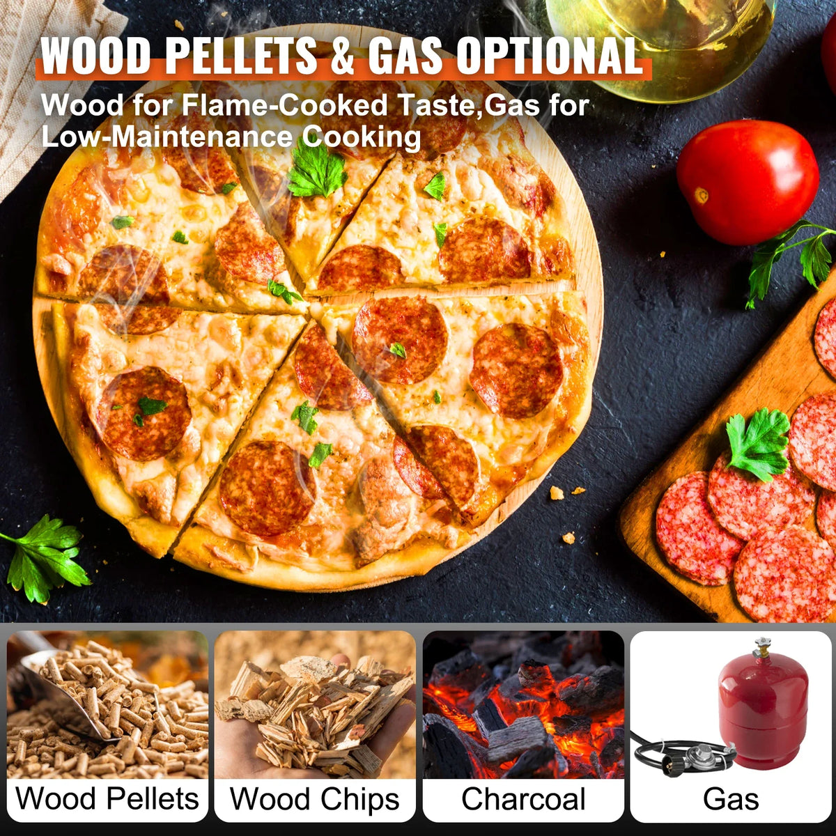 Multi-fuel Outdoor Pizza Oven,12/13/16 inch Wood Fired & Gas Pizza Maker Portable Pizza Ovens for Outside Backyard Camping