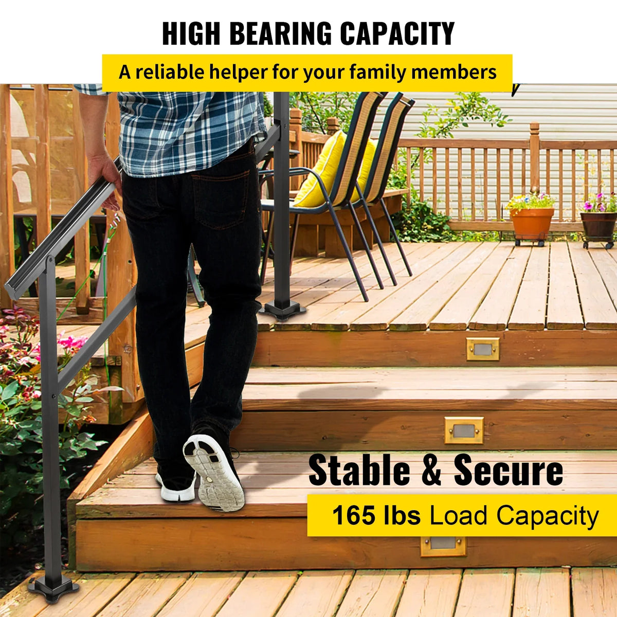 Outdoor Stairs Handrail Step Handrail Railing Fit 3-4 Steps Adjustable from 0 to 30 Degrees Handrail Stairs Railing Kits