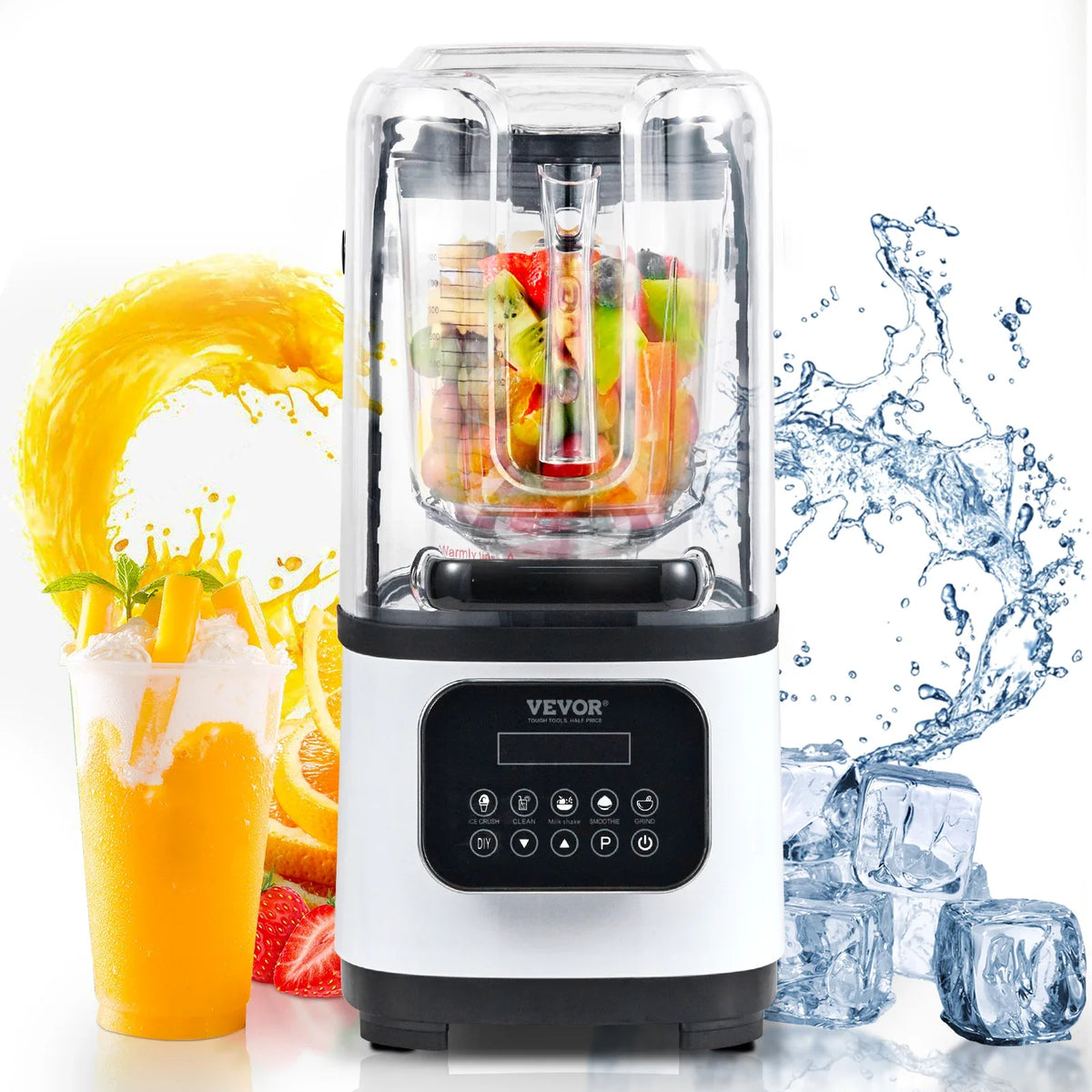 Professional Blender with Shield,Countertop Blenders,68 oz Glass Jar Blender,Stainless Steel 9 Speed & 5 Functions Blender