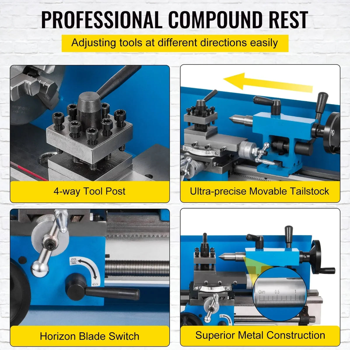 Mini Metal Lathe 550W 7x14 Inch Variable Speed 2250RPM Precision Mini Lathe Machine  With Tool Box For Metal Turning
