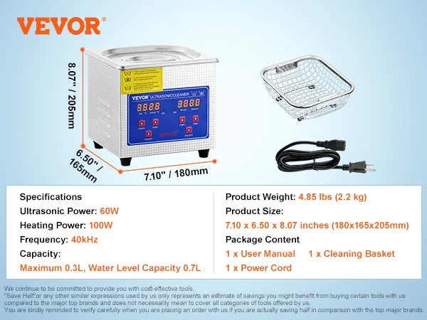 1.3L Ultrasonic Cleaner Machine Stainless Steel Ultrasonic Cleaning Machine Digital Heater Timer Jewelry Cleaning for Home