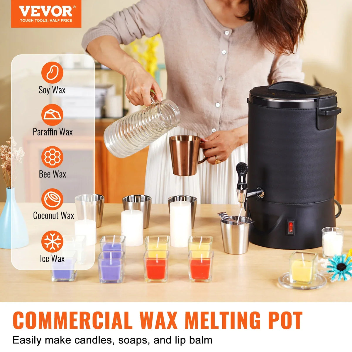 Wax Melter for Candle Making 6.5L 10L Large Electric Wax Melting Pot Easy Pour Spout 9-Level Temperature Control